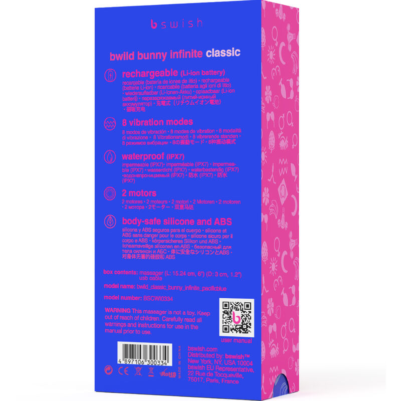 B SWISH - BWILD BUNNY INFINITE KLASSISK GENOPLADELIG VIBRATOR BLÅ SILIKONE