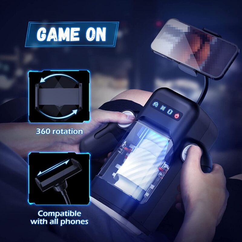 GAME CUP - KRAFTIGE VIBRATIONSMASTURBATOR MED VARMEFUNKTION OG MOBIL STØTTE - SORT