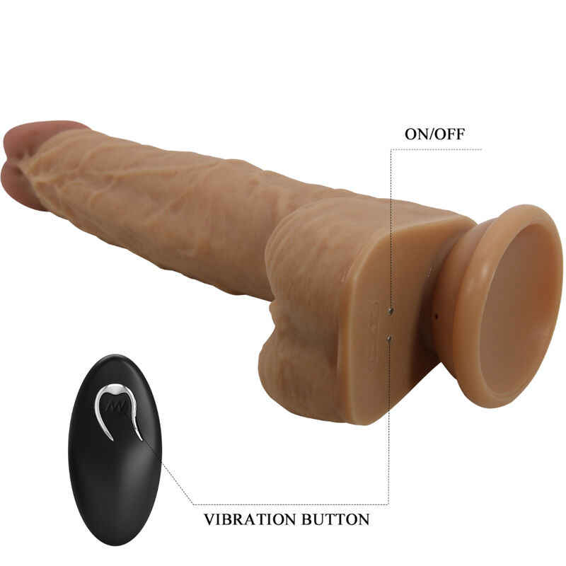 PRETTY LOVE - JONATHAN SILIKONE DILDO 3 VIBRATIONER + 3 INDSÆTTELSESMÅL FJERNBETJENING 21 CM