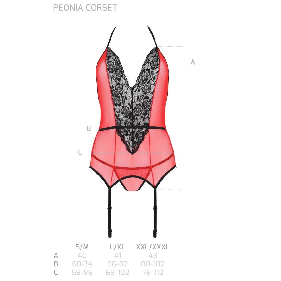PASSION - PEONIA KORSET EROTISK LINJE RØD S/M