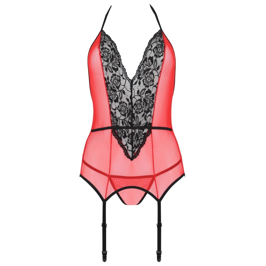 PASSION - PEONIA KORSET EROTISK LINJE RØD L/XL