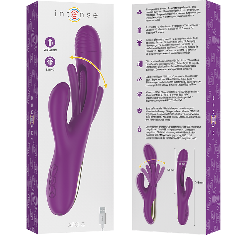 INTENS - APOLO GENOPLADELIG MULTIFUNKTIONSVIBRATOR 7 VIBRATIONER MED SVINGENDE BEVÆGELSE LILLA
