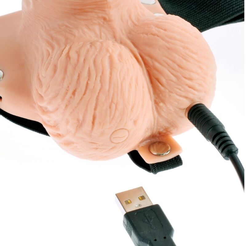 FETISH FANTASY SERIE - JUSTERBAR SELE MED FJERNBETJENING OG REALISTISK PENIS MED GENOPLADELIGE TESTIKLERE OG VIBRATOR 15 CM