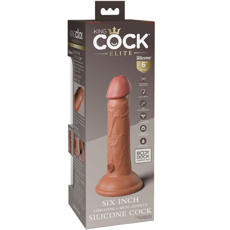 KING COCK - ELITE REALISTISK DILDO VIBRERENDE & SILIKONE 15,2 CM KARAMEL