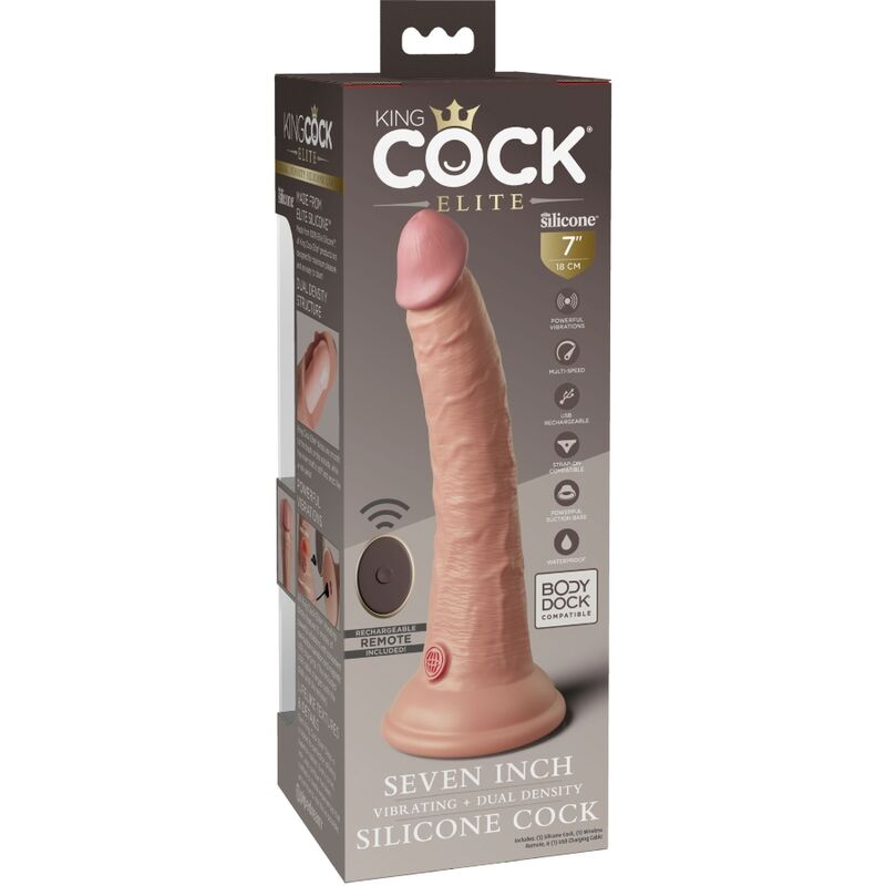KING COCK - ELITE REALISTISK DILDOVIBRATOR & SILIKONE FJERNBETJENING 17,8 CM