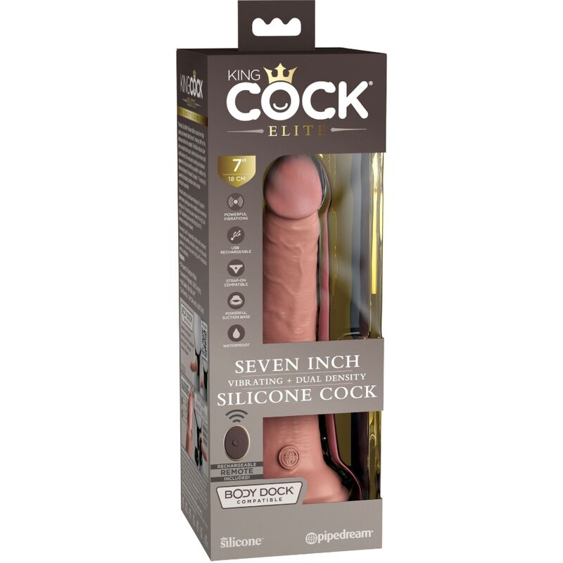 KING COCK - ELITE REALISTISK DILDOVIBRATOR & SILIKONE FJERNBETJENING 17,8 CM