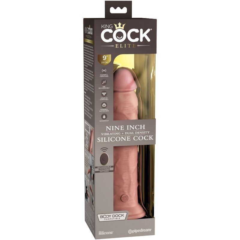 KING COCK - ELITE REALISTISK DILDOVIBRATOR & SILIKONE FJERNBETJENING 23 CM