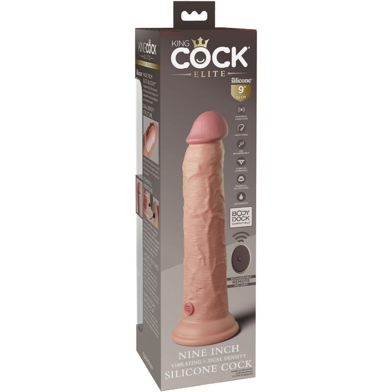 KING COCK - ELITE REALISTISK DILDOVIBRATOR & SILIKONE FJERNBETJENING 23 CM