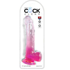 KING COCK - KLAR DILDO MED TESTIKLE 20,3 CM LYSERØD