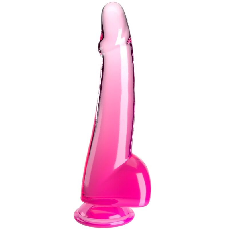 KING COCK - KLAR DILDO MED TESTIKLE 19 CM LYSERØD