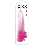 KING COCK - KLAR DILDO MED TESTIKLE 19 CM LYSERØD