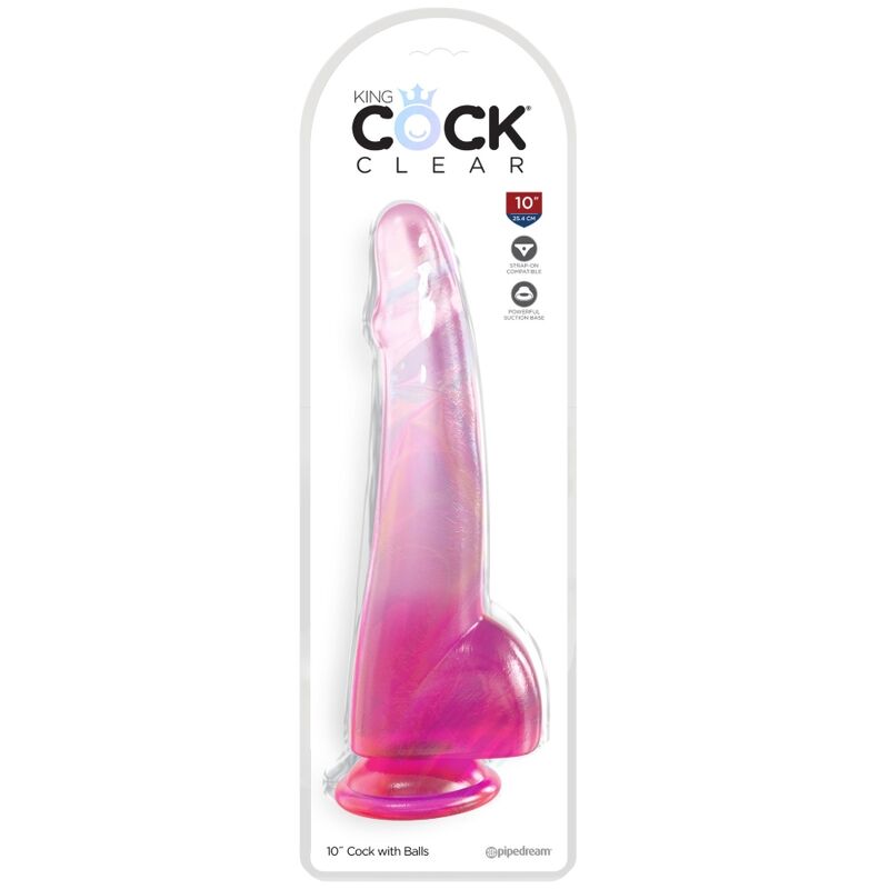 KING COCK - KLAR DILDO MED TESTIKLE 19 CM LYSERØD