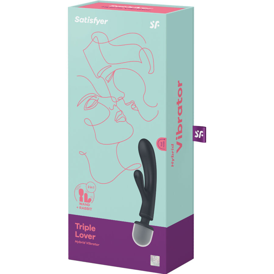 SATISFYER - TRIPLE LOVER KANINVIBRATOR MASSAGEAPPARAT GRÅ