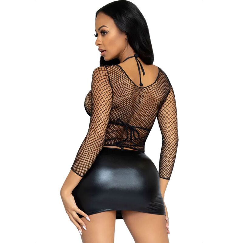 LEG AVENUE - FISHNET T-SHIRT MED LANGÆRMET SORT