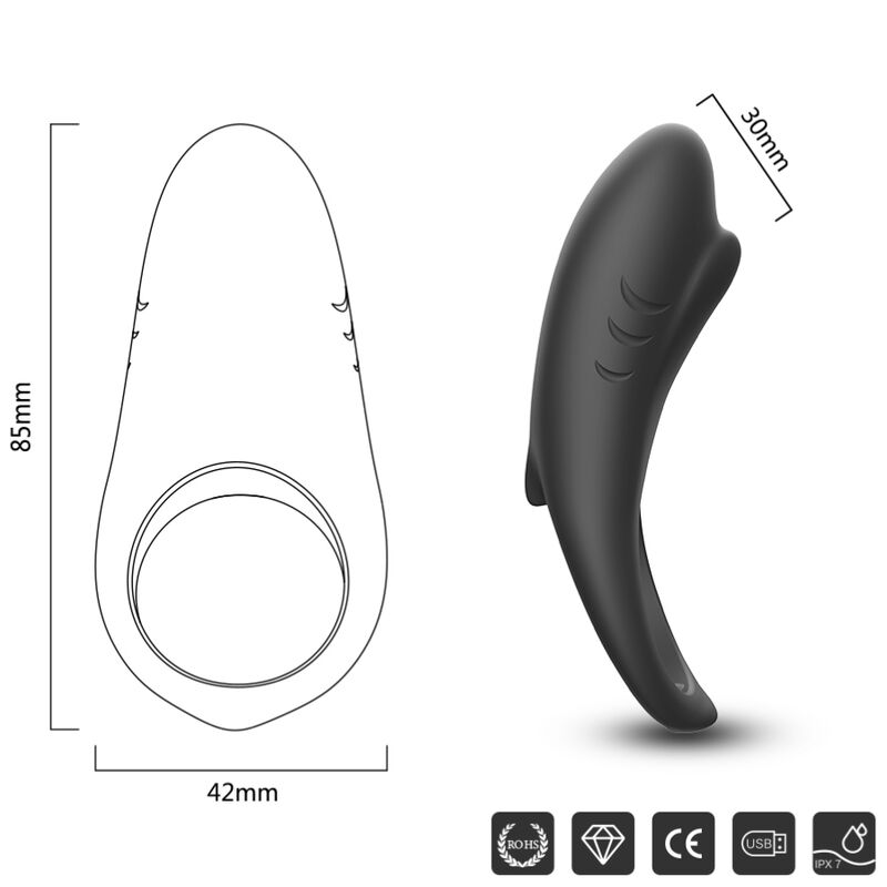 ARMONY - SHARK VIBRATORRING TIL PAR FJERNBETJENING SORT