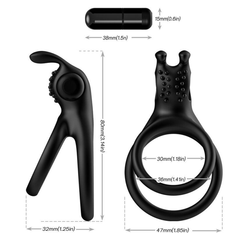 ARMONY - REJSENDE DOBBELT VIBRATORRING TIL PAR KANIN SORT