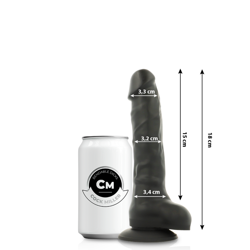 COCK MILLER - DILDO REALISTISK SILIKONE TÆTHED ARTIKULERBAR SORT 18 CM