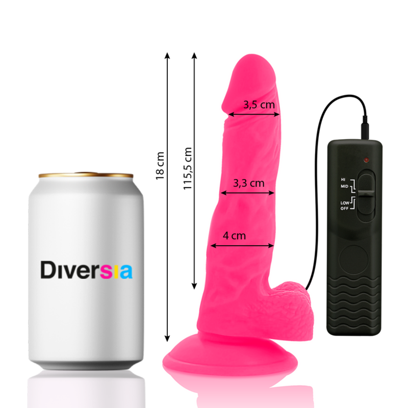 DIVERSIA - FLEKSIBEL VIBRERENDE DILDO PINK 18 CM -O- 4 CM