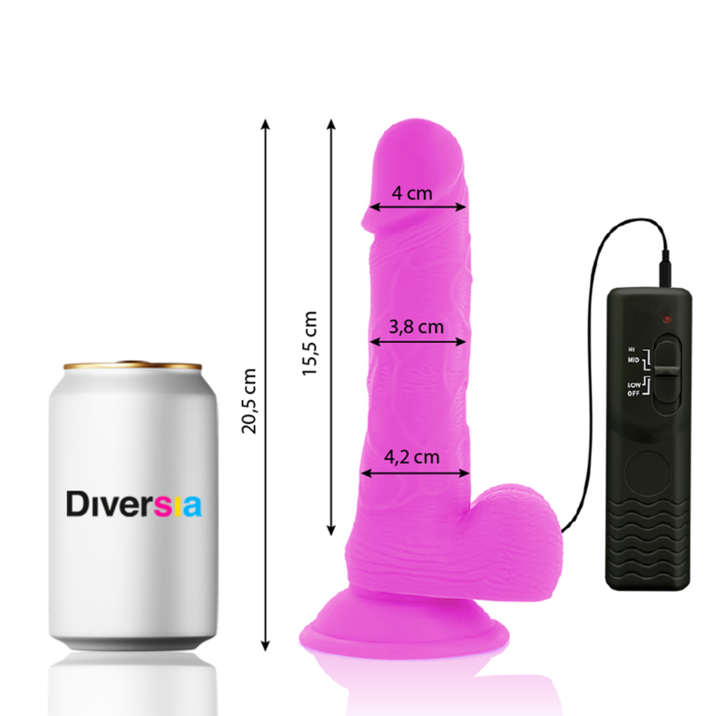 DIVERSIA - FLEKSIBEL VIBRERENDE DILDO LILLA 20,5 CM -O- 4,2 CM