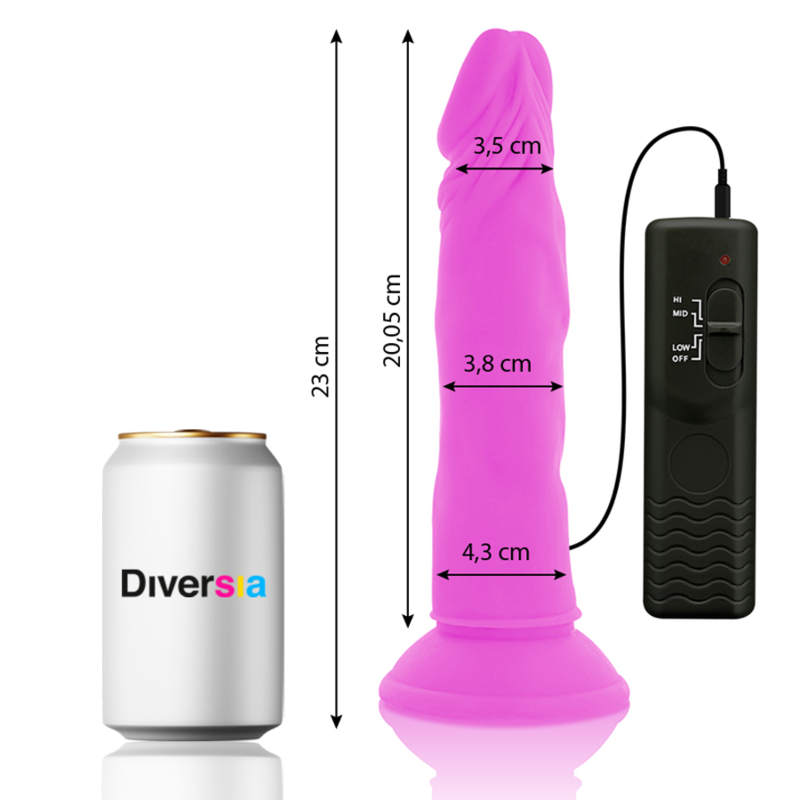 DIVERSIA - FLEKSIBEL VIBRERENDE DILDO LILLA 23 CM -O- 4,3 CM