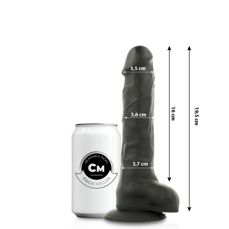 COCK MILLER - DILDO REALISTISK SILIKONE TÆTHED ARTIKULERBAR SORT 19,5 CM