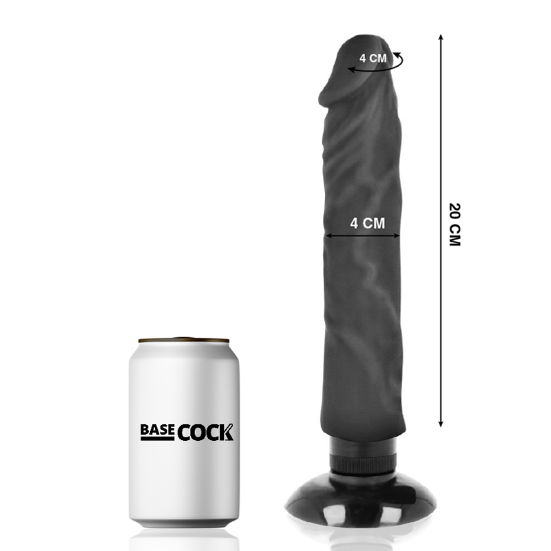 BASECOCK - REALISTISK VIBRATOR 2-1 SORT 20 CM -O- 4 CM