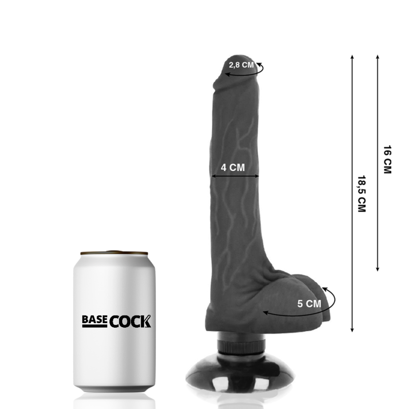 BASECOCK - REALISTISK VIBRATOR 2-1 SORT 18,5 CM -O- 4 CM
