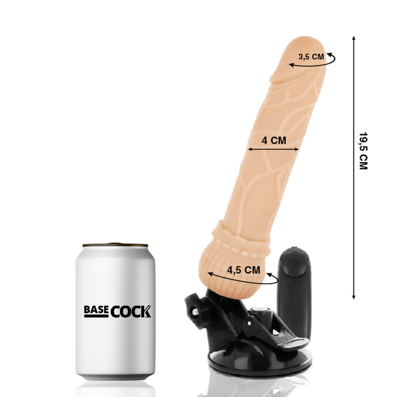 BASECOCK - REALISTISK VIBRATOR FJERNBETJENING KØD 19,5 CM -O- 4 CM