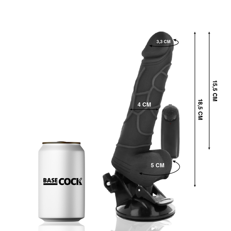 BASECOCK - REALISTISK VIBRATOR FJERNBETJENING SORT 18,5 CM -O- 4CM