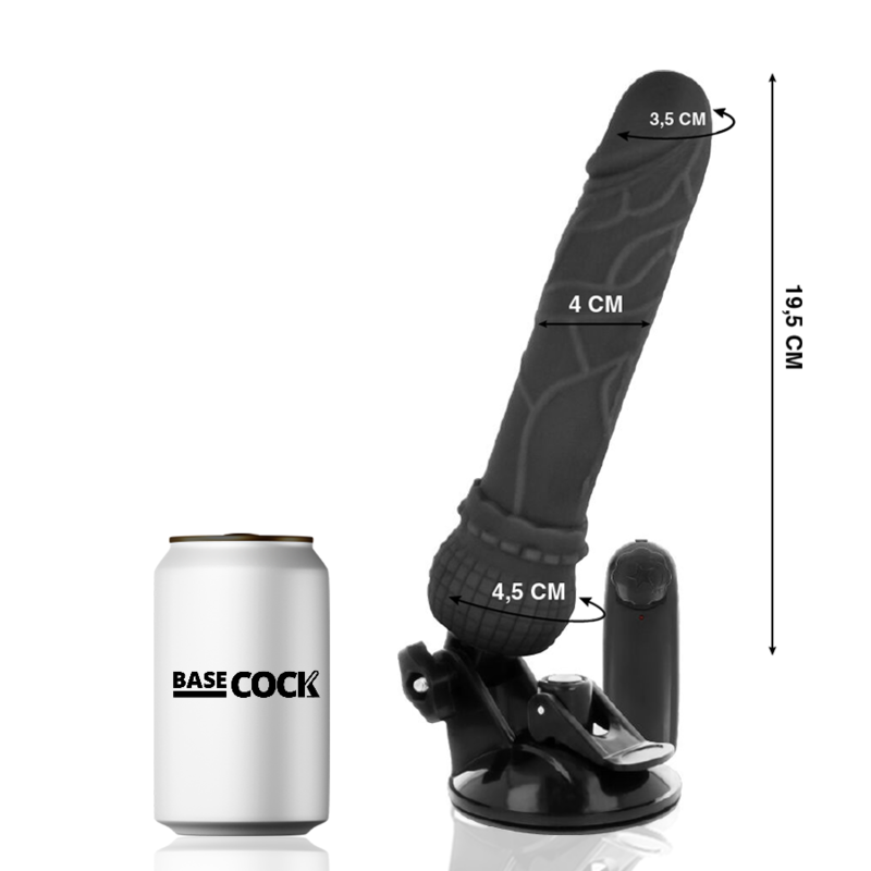 BASECOCK - REALISTISK VIBRATOR FJERNBETJENING SORT 19,5 CM -O- 4 CM