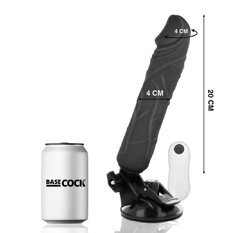 BASECOCK - REALISTISK VIBRATOR FJERNBETJENING SORT 20 CM -O- 4 CM