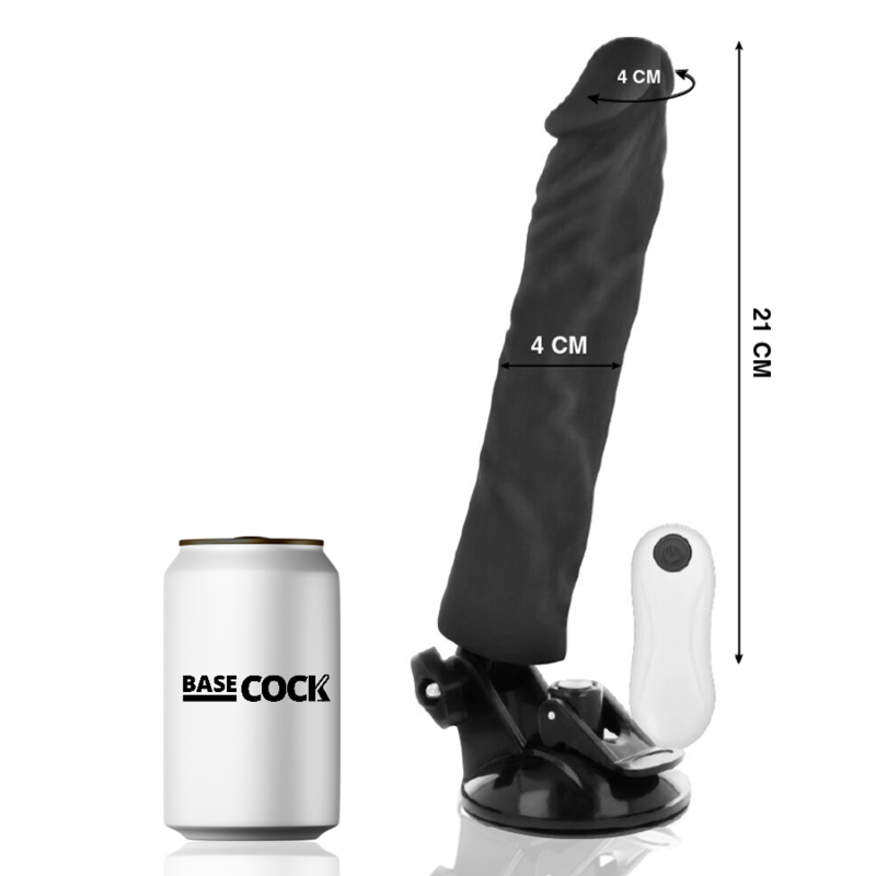 BASECOCK - REALISTISK VIBRATOR FJERNBETJENING SORT 21 CM -O- 4 CM