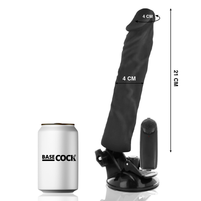 BASECOCK - REALISTISK VIBRATOR FJERNBETJENING SORT 21 CM -O- 4 CM