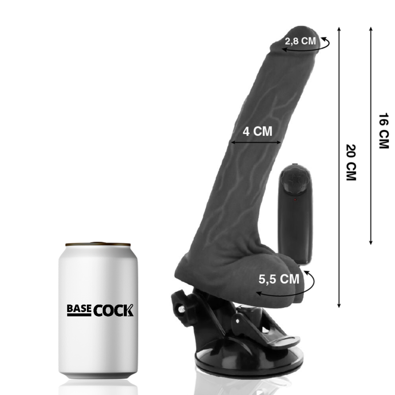 BASECOCK - REALISTISK SORT FJERNBETJENINGSVIBRATOR MED TESTIKLE 20 CM -O- 4 CM