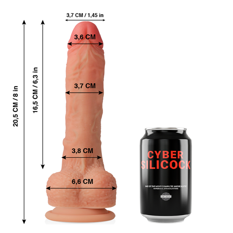 CYBER SILICOCK - CONNOR ULTRA REALISTISK BLØD FLYDENDE SILIKONE 20,5 CM -O- 3,7 CM