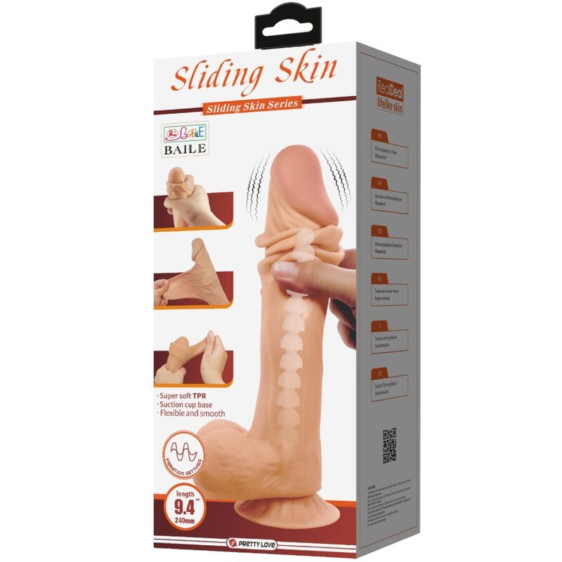 PRETTY LOVE - GLIDENDE HUD-SERIE REALISTISK DILDO MED GLIDENDE HUD-SUGEKOP FJERNBETJENING FLESH 24 CM