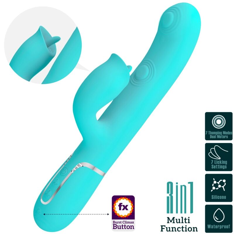 PRETTY LOVE - KANINVIBRATOR MED SLIKNING AQUA GRØN