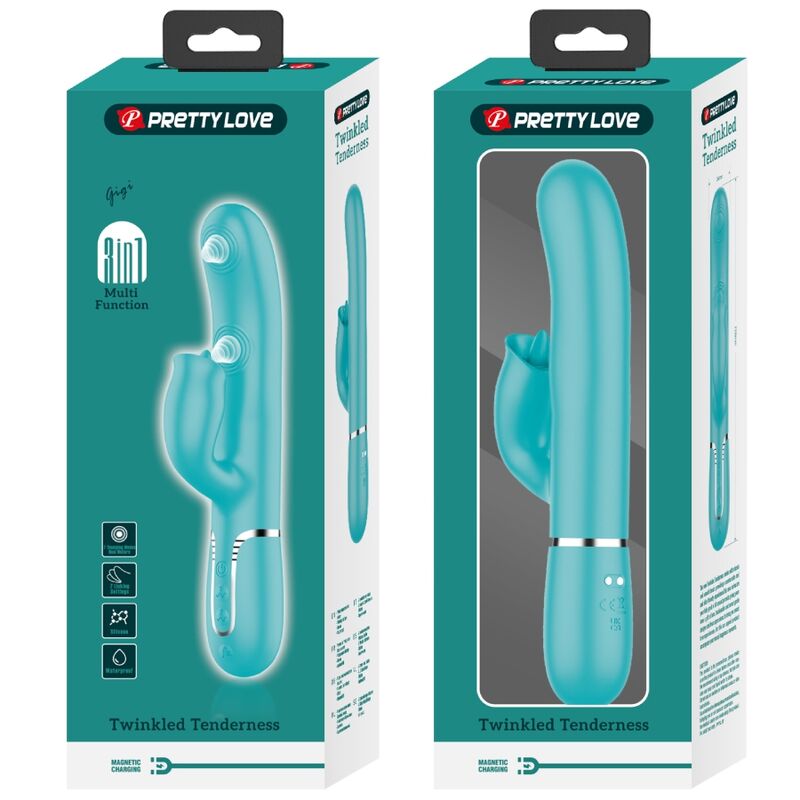 PRETTY LOVE - KANINVIBRATOR MED SLIKNING AQUA GRØN