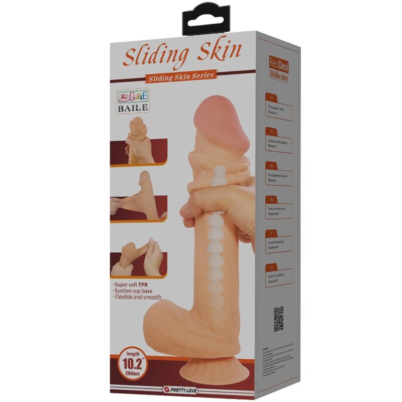 PRETTY LOVE - GLIDENDE HUD-SERIE REALISTISK DILDO MED GLIDENDE HUD SUGEKOP FLESH 26 CM
