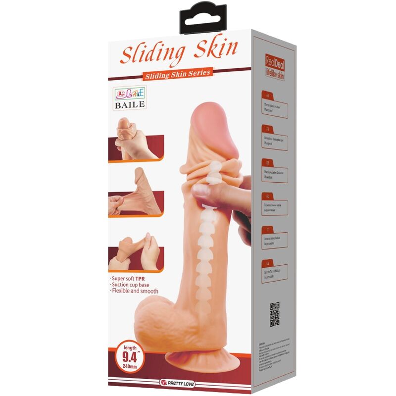 PRETTY LOVE - GLIDENDE HUD-SERIE REALISTISK DILDO MED GLIDENDE HUD-SUGEKOP 24 CM