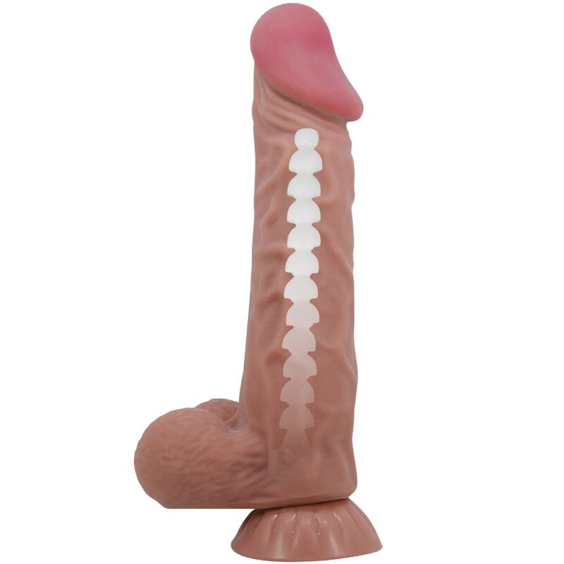 PRETTY LOVE - GLIDENDE HUD-SERIE REALISTISK DILDO MED GLIDENDE HUD-SUGEKOP BRUN 24 CM