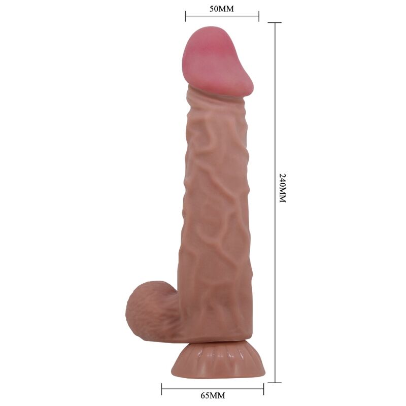 PRETTY LOVE - GLIDENDE HUD-SERIE REALISTISK DILDO MED GLIDENDE HUD-SUGEKOP BRUN 24 CM