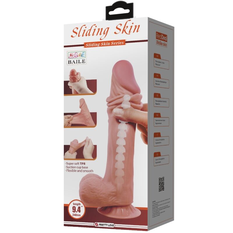 PRETTY LOVE - GLIDENDE HUD-SERIE REALISTISK DILDO MED GLIDENDE HUD-SUGEKOP BRUN 24 CM