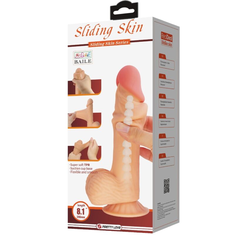 PRETTY LOVE - GLIDENDE HUD-SERIE REALISTISK DILDO MED GLIDENDE HUD-SUGEKOP 20,6 CM