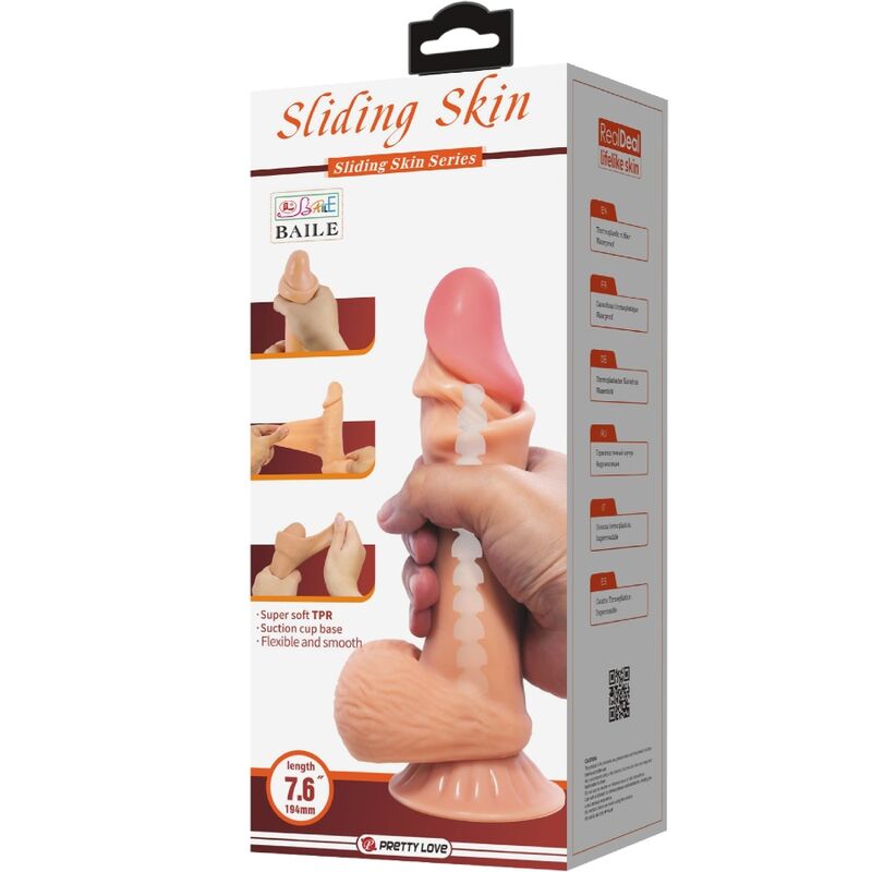 PRETTY LOVE - GLIDENDE HUD-SERIE REALISTISK DILDO MED GLIDENDE HUD-SUGEKOP 19,4 CM