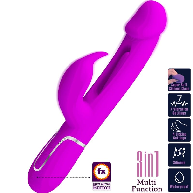 PRETTY LOVE - KAMPAS KANIN 3 I 1 MULTIFUNKTIONSVIBRATOR MED TUNGE FUCHSIA