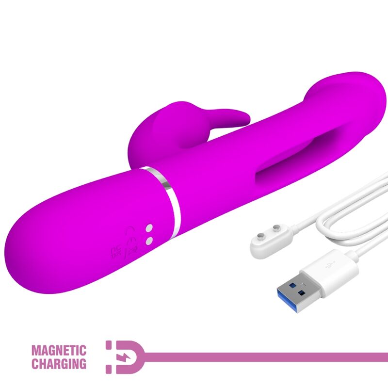 PRETTY LOVE - KAMPAS KANIN 3 I 1 MULTIFUNKTIONSVIBRATOR MED TUNGE FUCHSIA