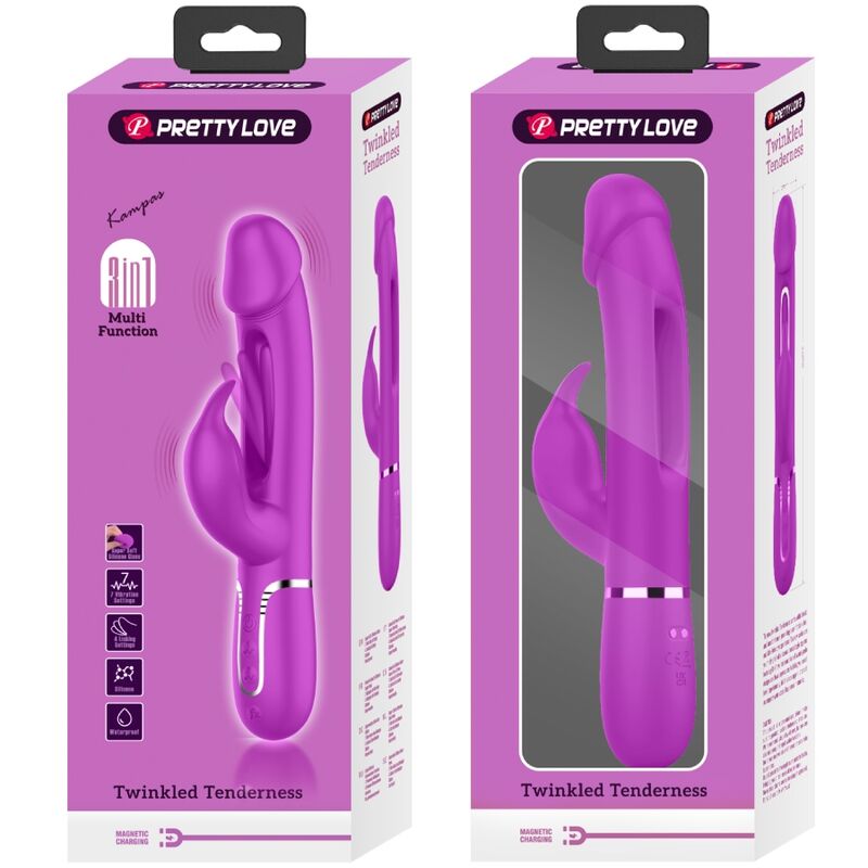 PRETTY LOVE - KAMPAS KANIN 3 I 1 MULTIFUNKTIONSVIBRATOR MED TUNGE FUCHSIA