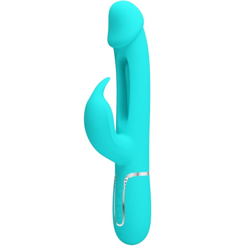 PRETTY LOVE - KAMPAS KANIN 3 I 1 MULTIFUNKTIONSVIBRATOR MED TUNGE AQUA GRØN