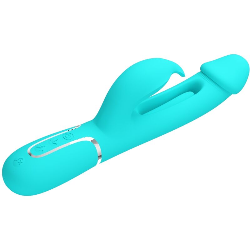 PRETTY LOVE - KAMPAS KANIN 3 I 1 MULTIFUNKTIONSVIBRATOR MED TUNGE AQUA GRØN